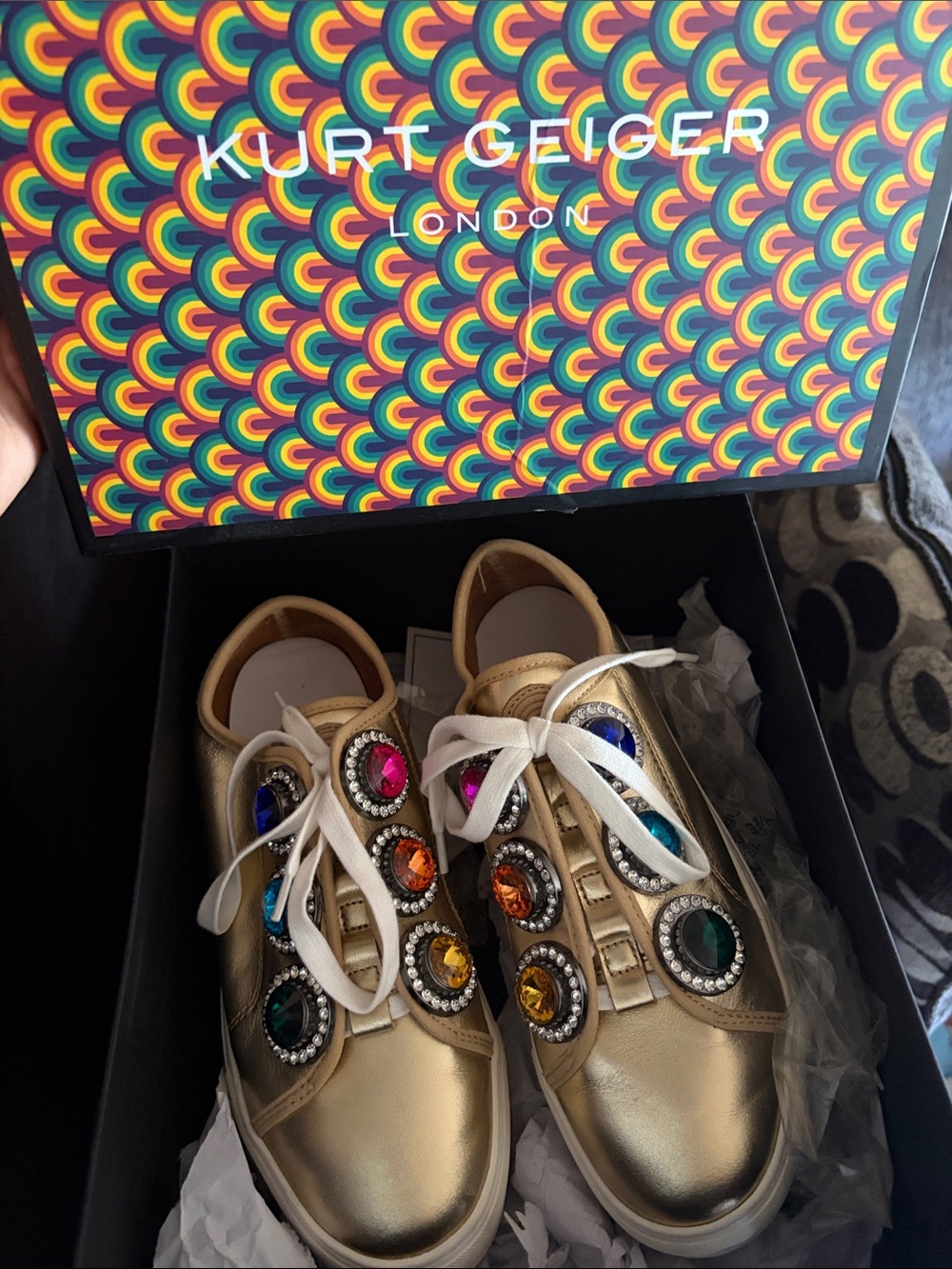 Kurt Geiger Kids Metallic Gold Jewel-Accent Sneakers